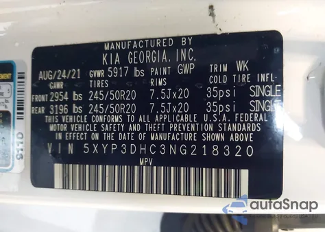 2022 Kia Telluride Ex z USA, uszkodzony, nr VIN 5XYP3DHC3NG218320